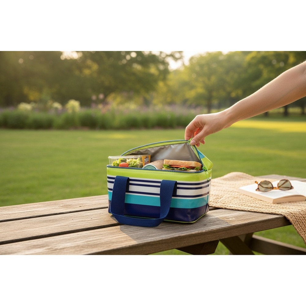 IQ Accessories Cooler Bag Unisex OS Blue Brand New Striped Insulated Lunch Tote